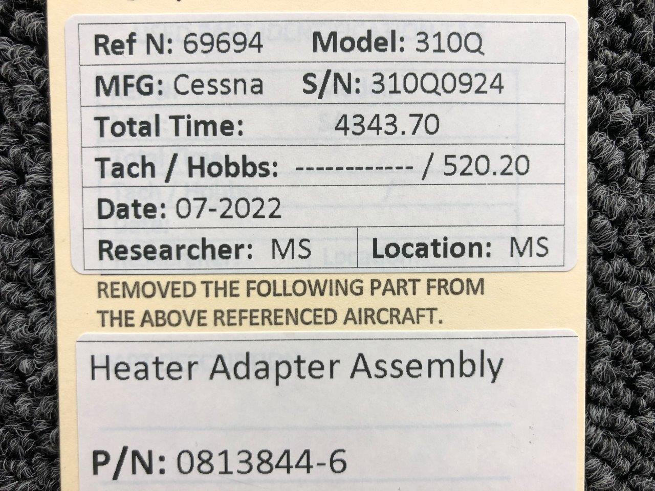 08138446 Cessna 310Q Heater Adapter Assembly