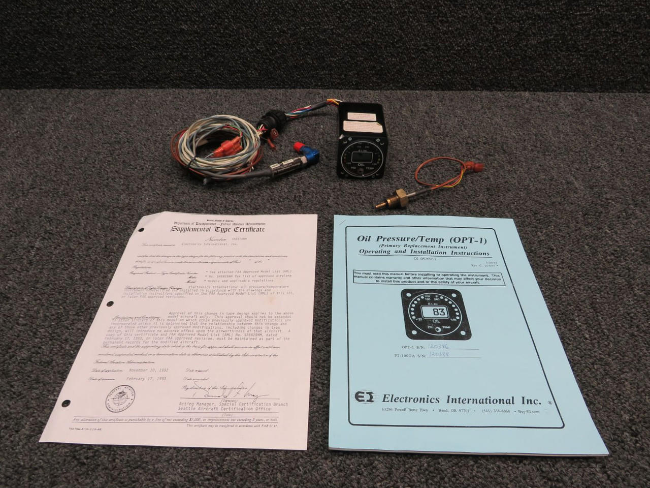 Electronics International OPT1 Oil Pressure And Oil Temp Primary Gauge  2-1/4 TSO