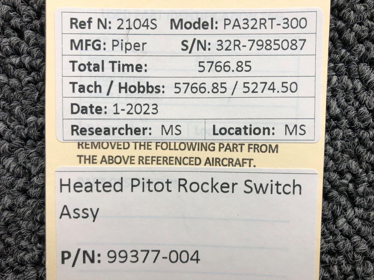 99377-004 Piper PA32RT-300 Heated Pitot Rocker Switch Assembly