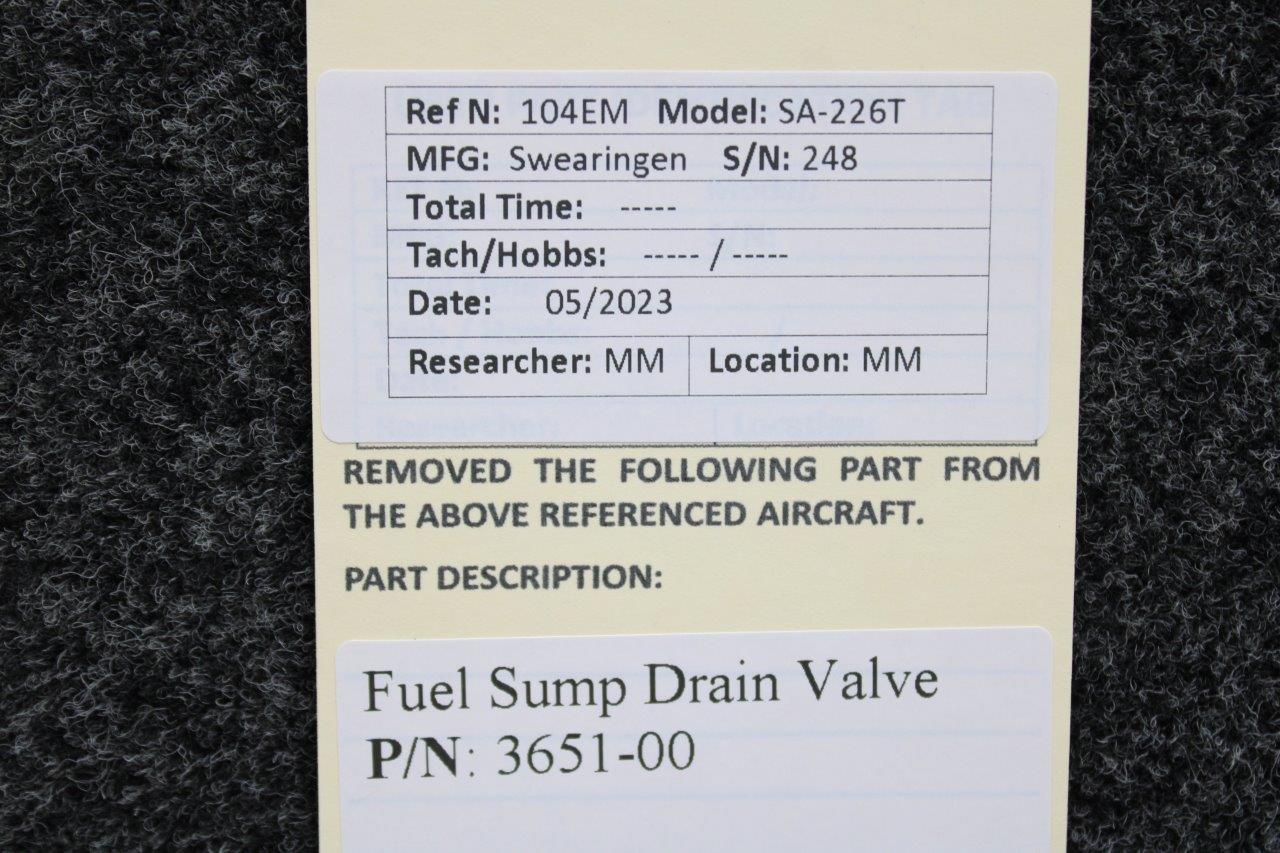 365100 Fuel Sump Drain Valve for Swearingen SA226T