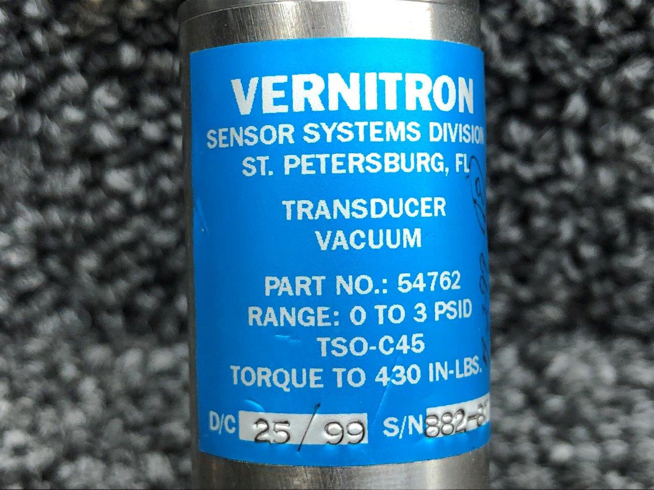 54762 (Alt: PS50182-1) Vernitron Sensor Systems Vacuum Transducer For Sale