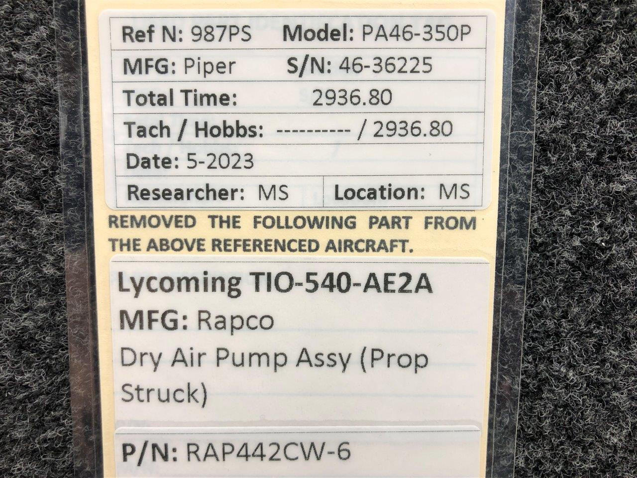 RAP442CW6 TIO540AE2A Rapco Dry Air Pump (Prop Struck, Core)