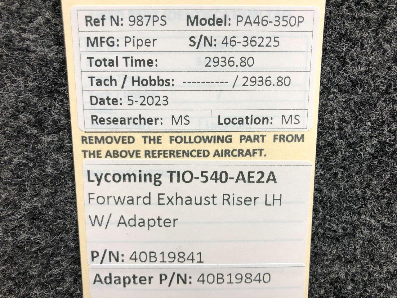 40B19841, 40B19840 TIO540AE2A LH Forward Exhaust Riser has