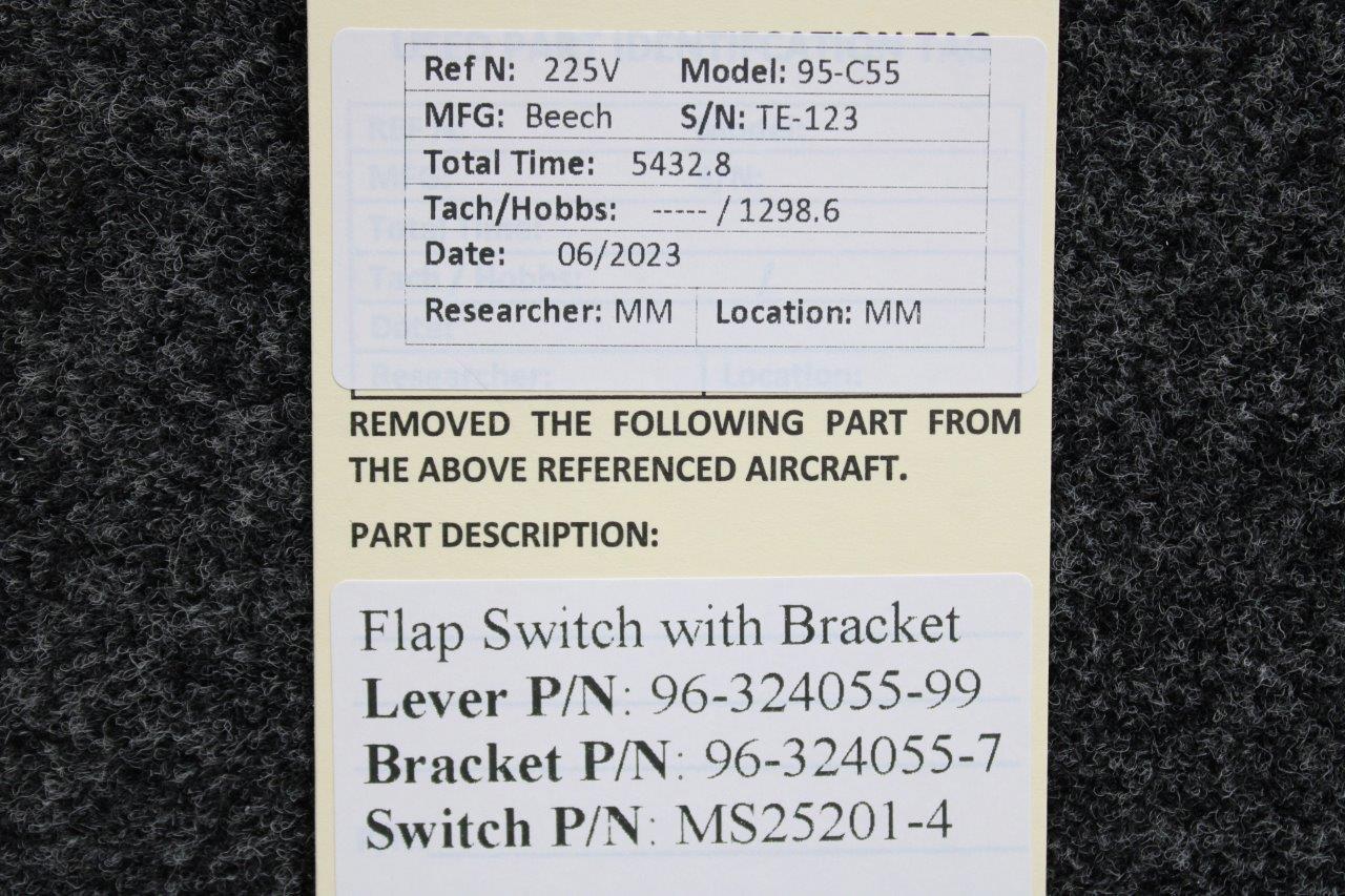 96-324055-99, 96-324055-7, MS25201-4 Beechcraft 95-C55 Flap Switch, Bracket