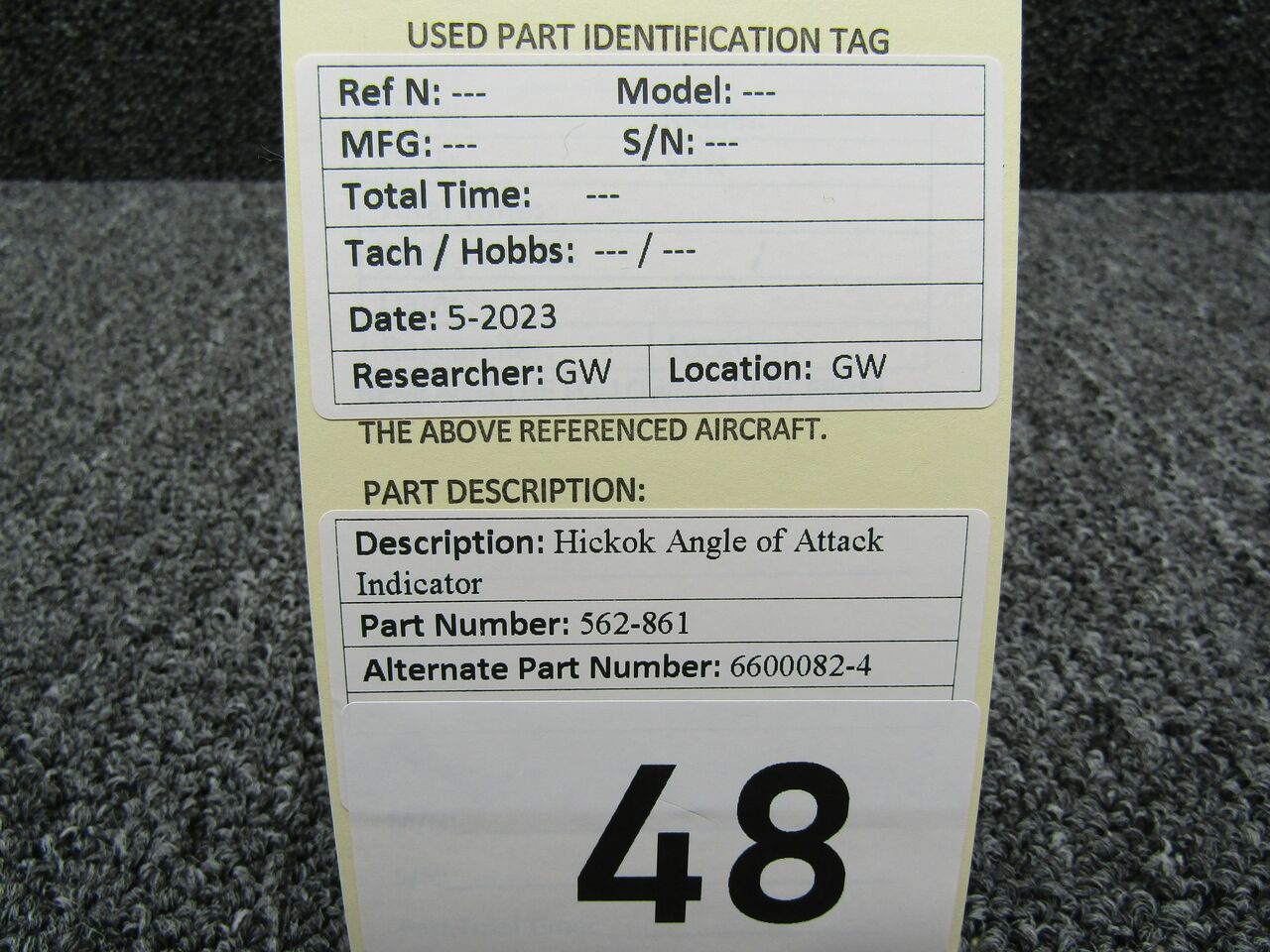 562-861 Alternative Part Number 6600082-4 Hickok Angle of Attack