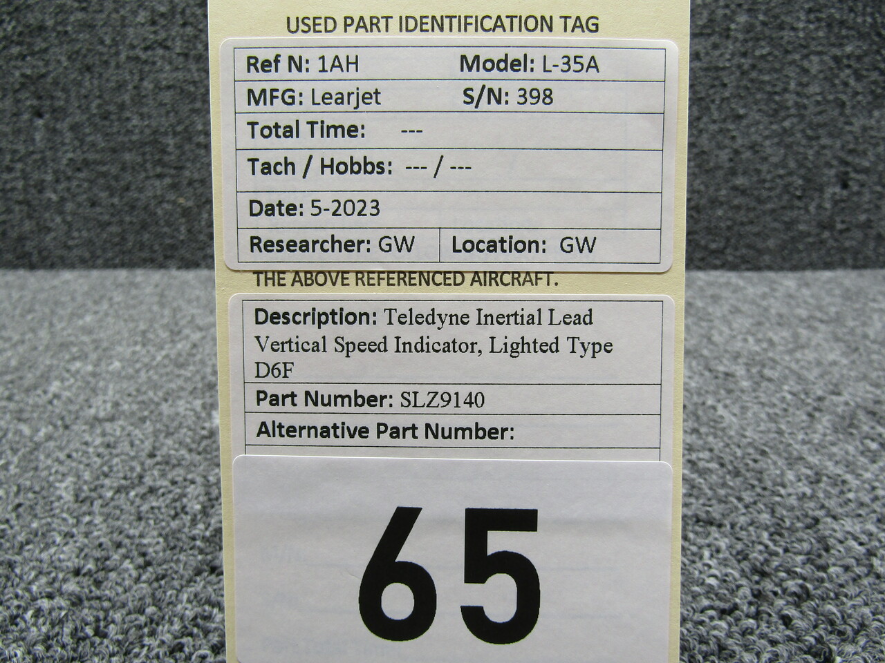 SLZ9669-1 Teledyne Inertial Lead Vertical Speed Indicator, Lighted