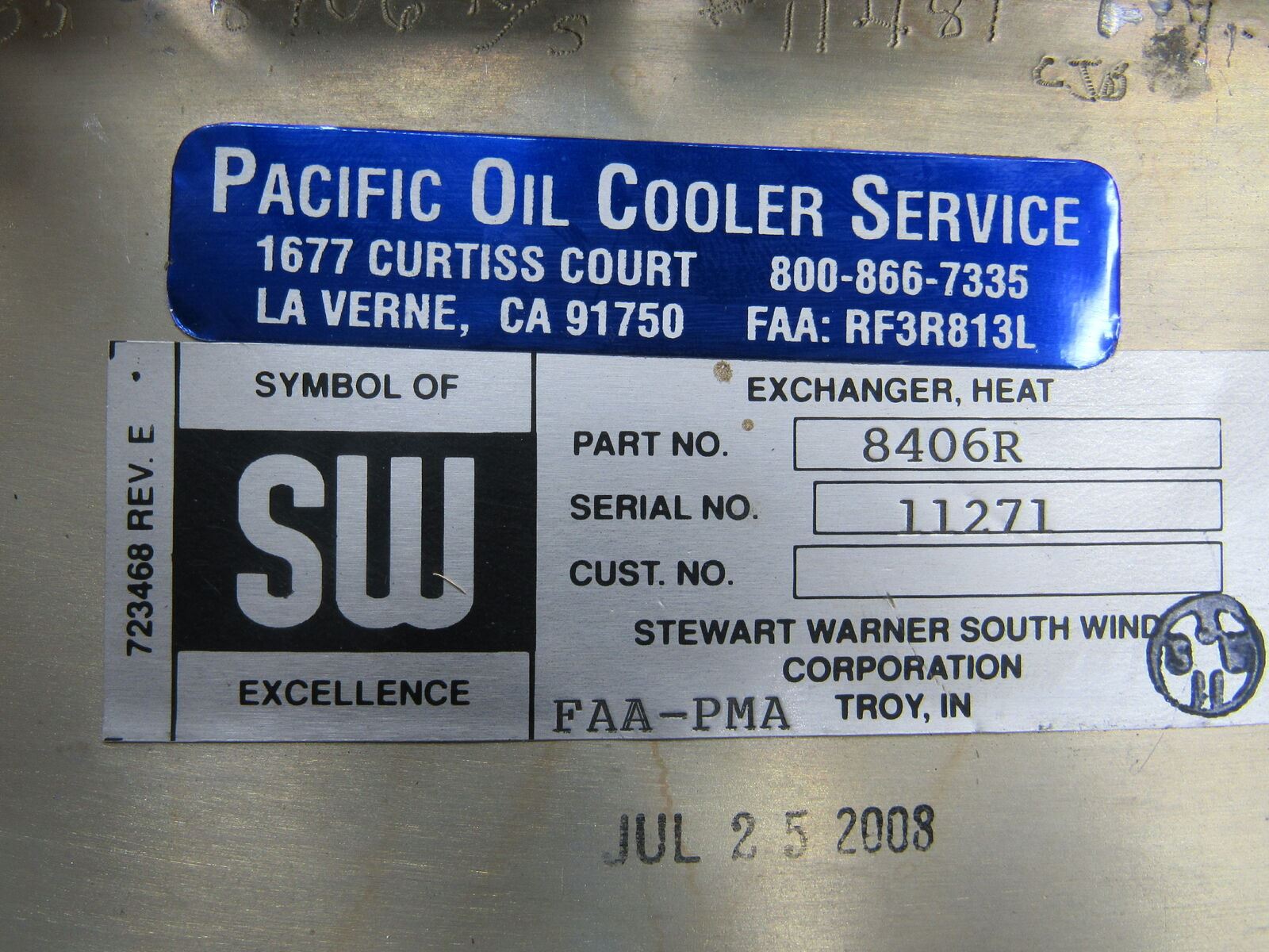 8406R Cessna 172M 0320E2D Stewart Warner Heat Exchanger