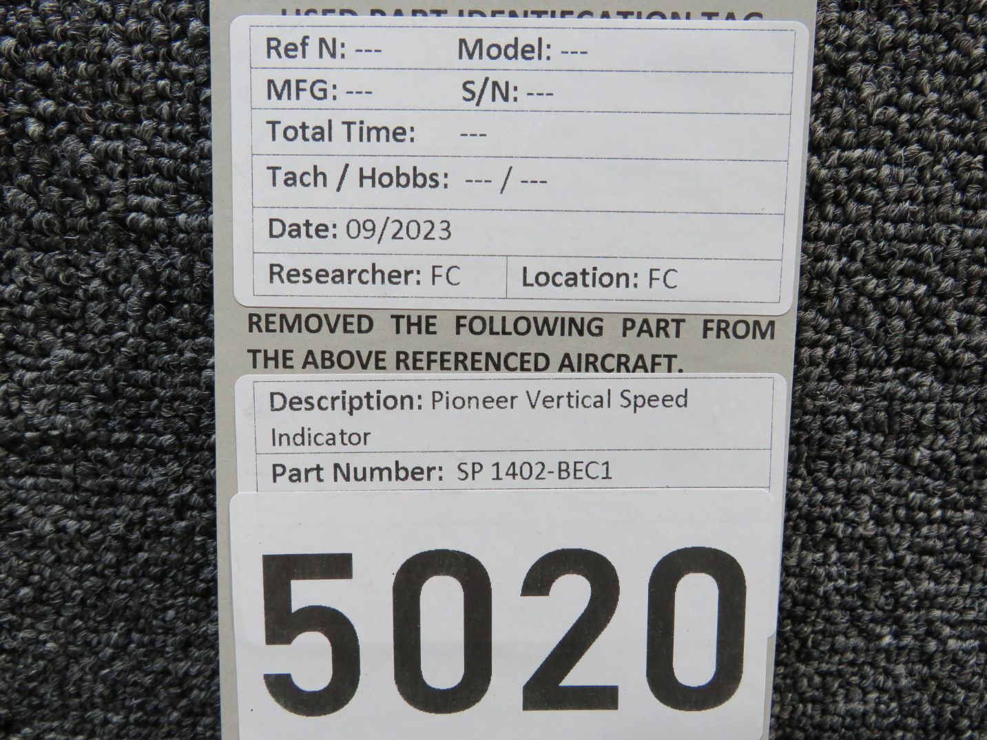 SP 1402-BEC1 Pioneer Aircraft Vertical Speed Indicator For Sale