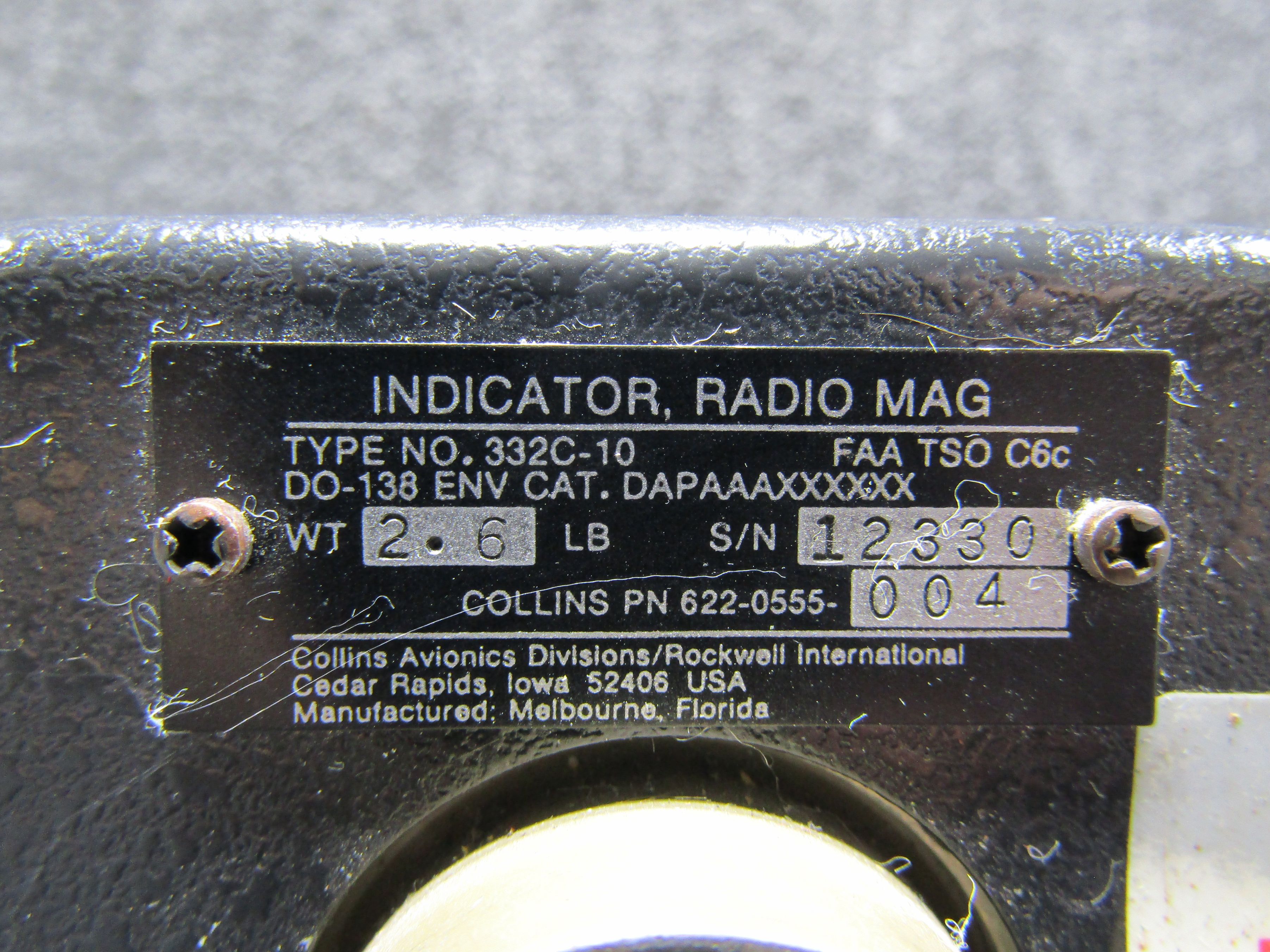 622-0555-004 Collins 332C-10 Grey Faced Radio Magnetic Indicator With Mods