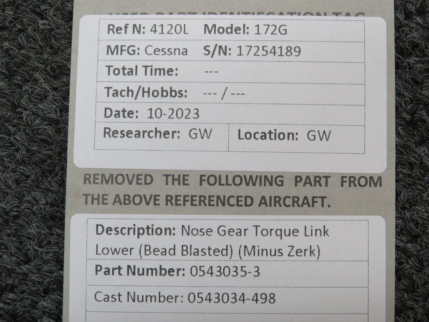 0543035-3 Cessna 172G Lower Nose Gear Torque Link - Without Zerk