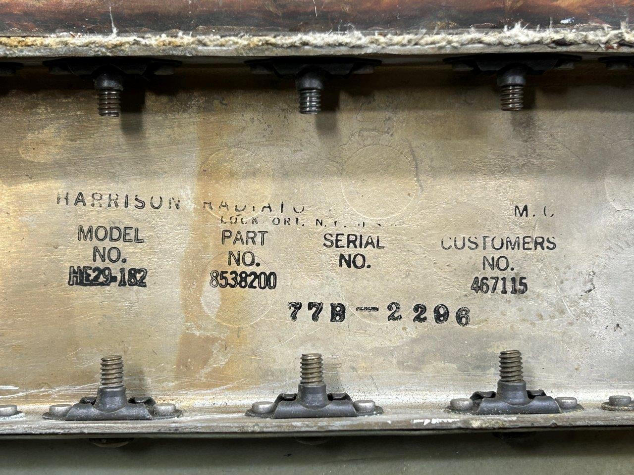 8538200 Harrison Radiator HE29-182 LH Bleed Air Intercooler has Ducts