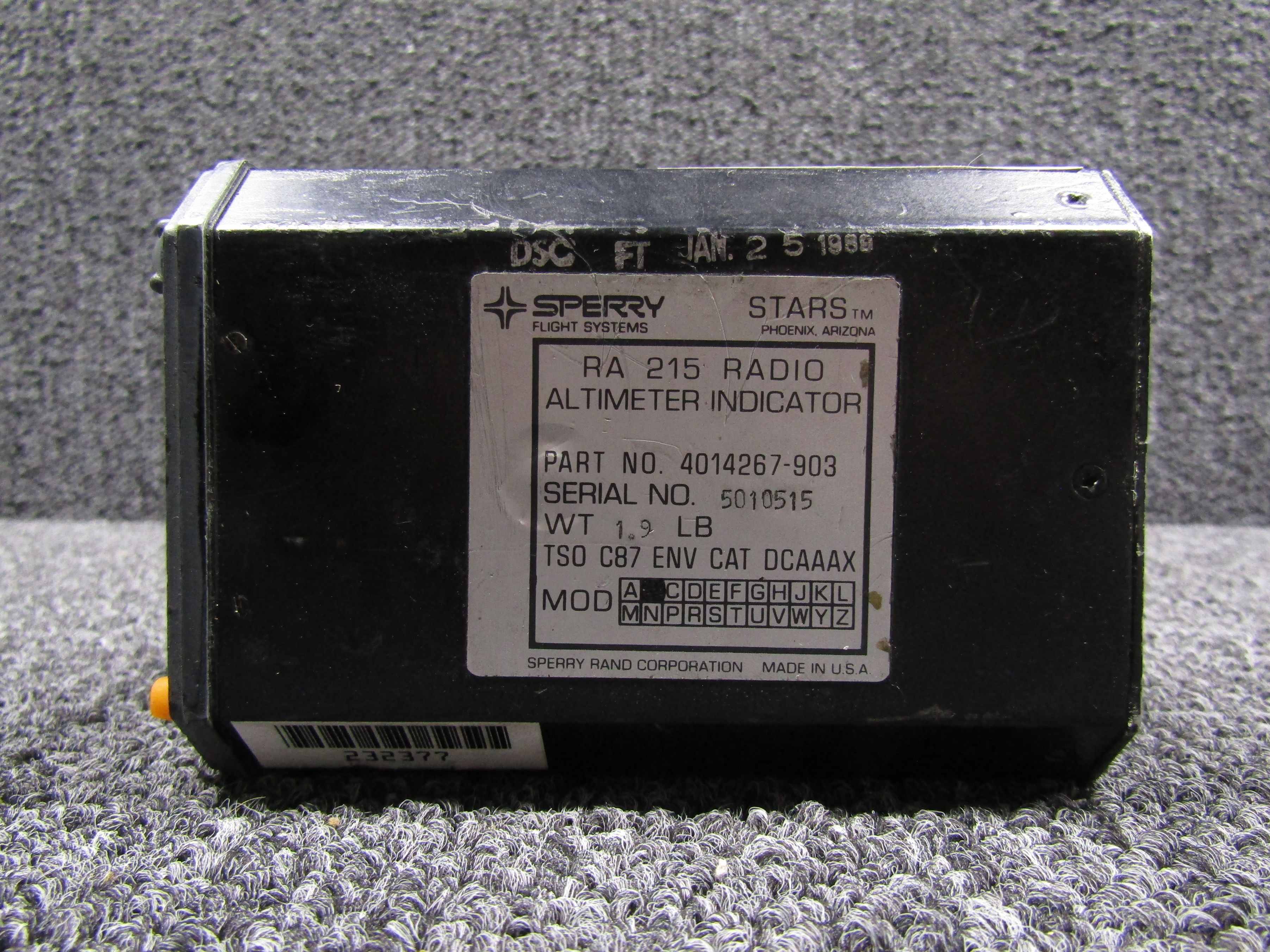 4014267-903 Sperry RA-215 Modified Radio Altimeter Indicator Has