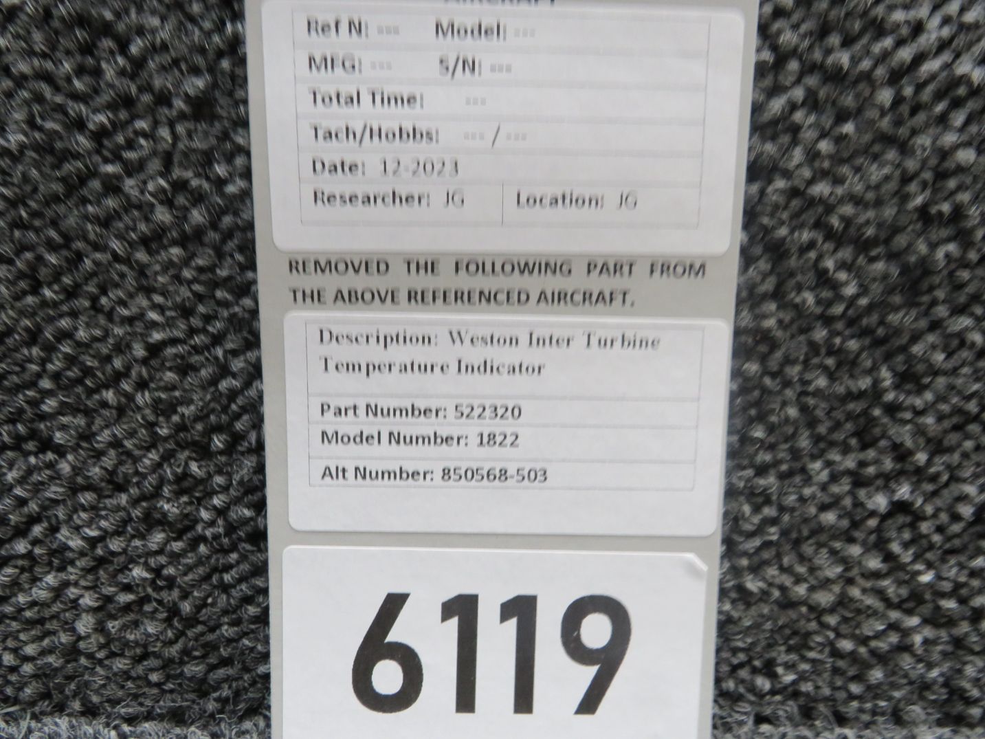 522320 Alternative Part Number 850568-503 Weston Avionics 1822