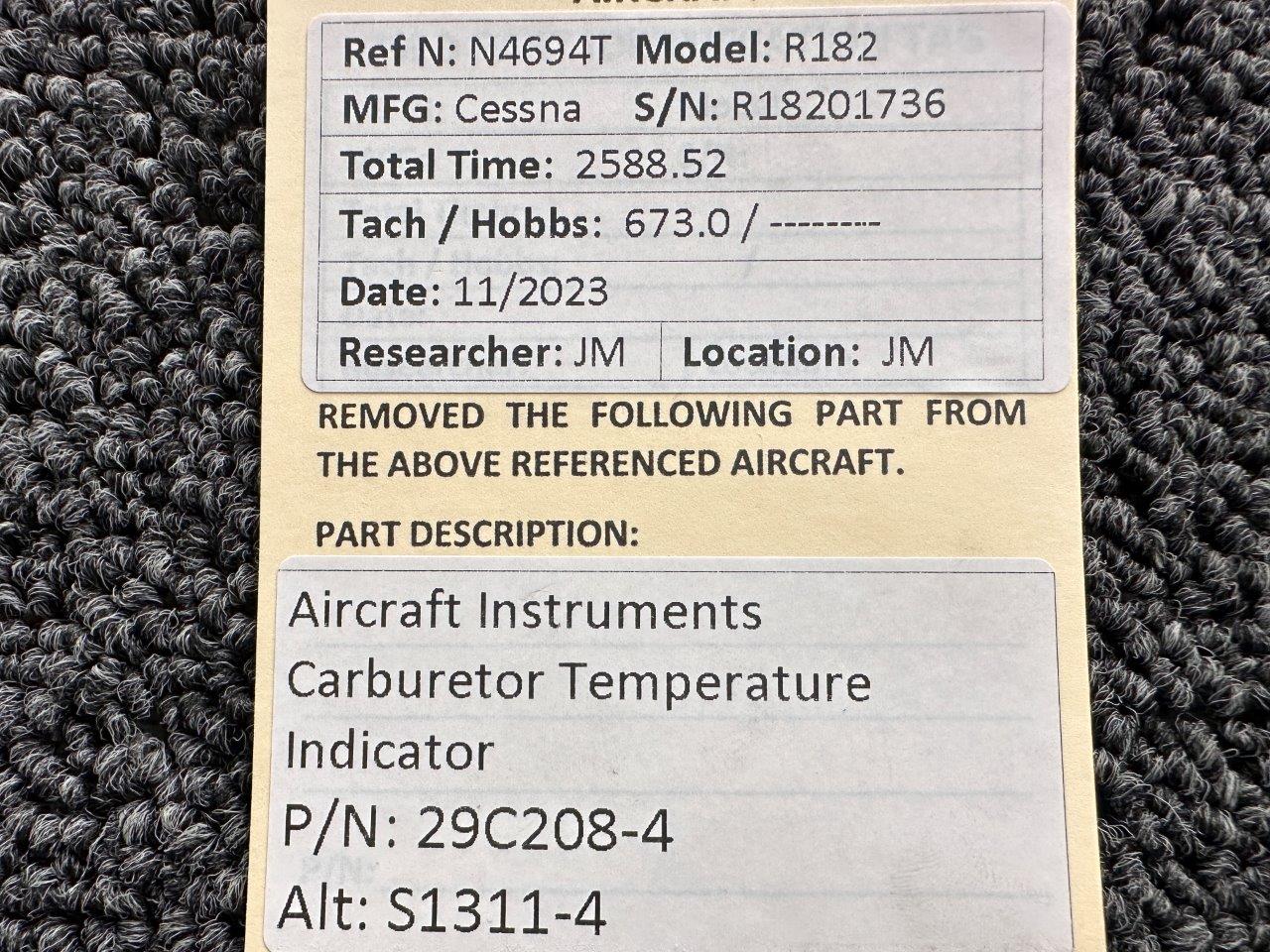 29C208-4 (Alt PN: S1311-4) Aircraft Instruments Carburetor