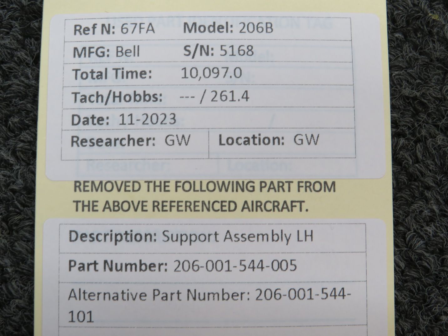 206-001-544-005 (Alternate PN: 206-001-544-101) Bell 206B Support