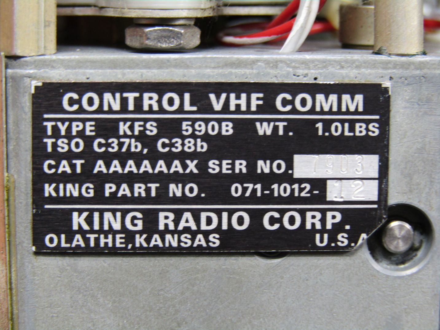 071-1012-12 King Radio KFS-590B Aircraft VHF COMM Control Box