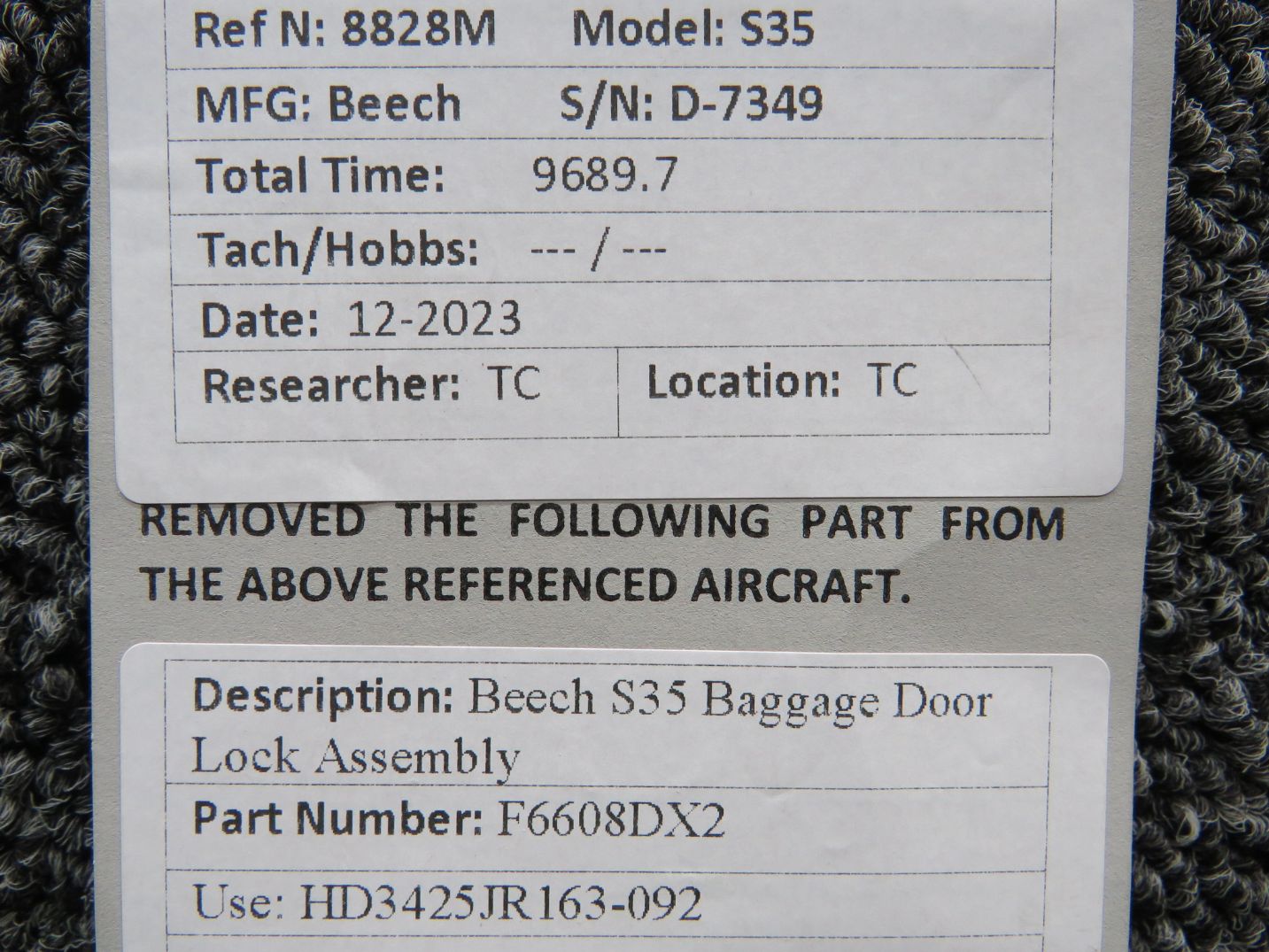 F6608DX2 Use Part Number HD3425JR163-092 Beechcraft S35 Baggage