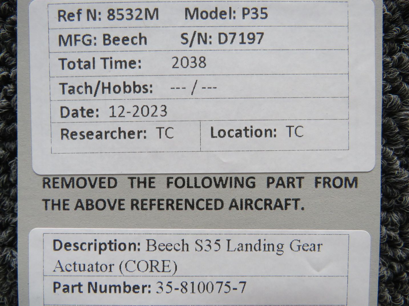35-810075-7 Use Part Number 35-810075-13 Beechcraft S35 Core