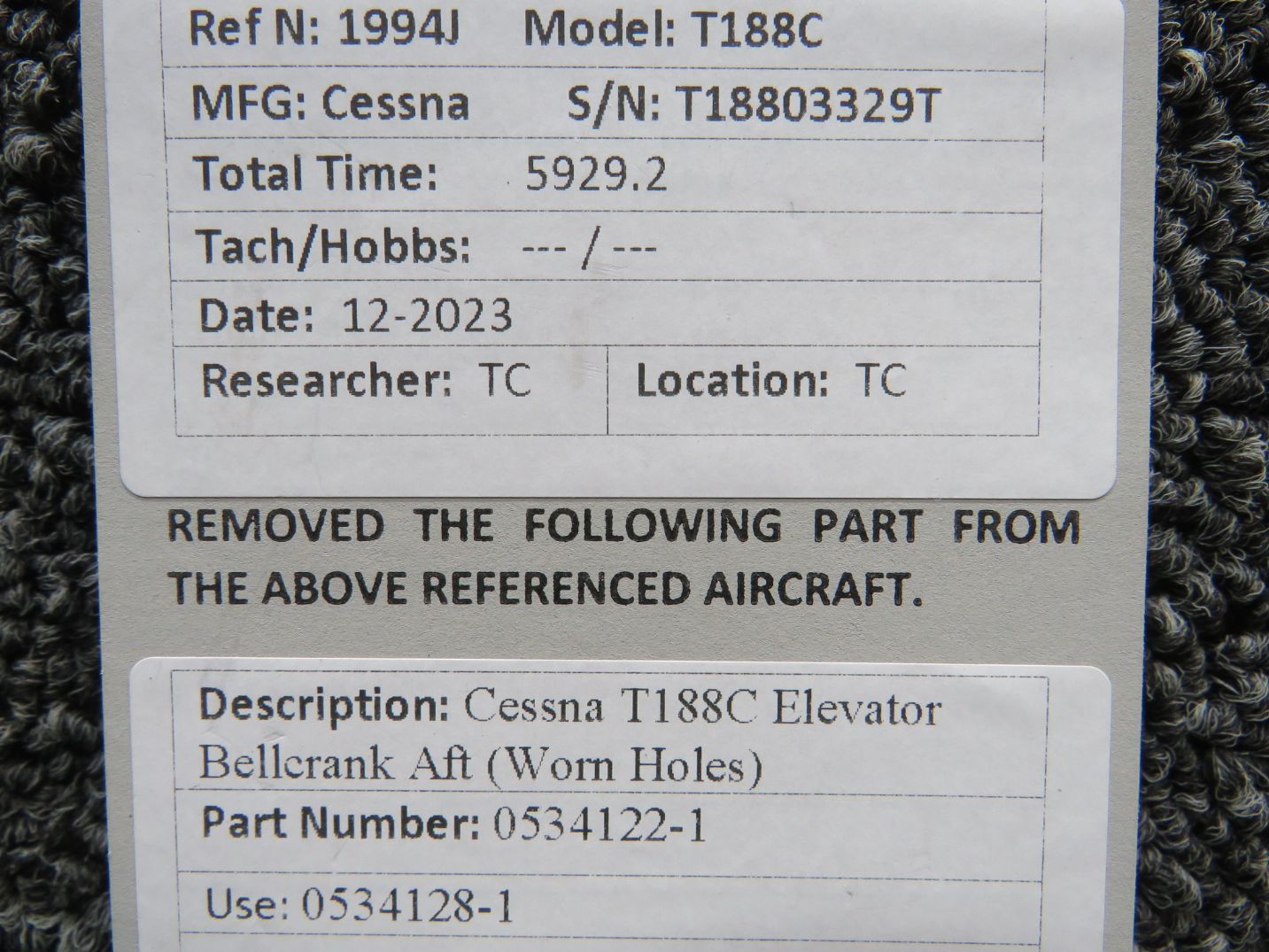 0534122-1 Use Part Number 0534128-1 Cessna T188C AFT Elevator