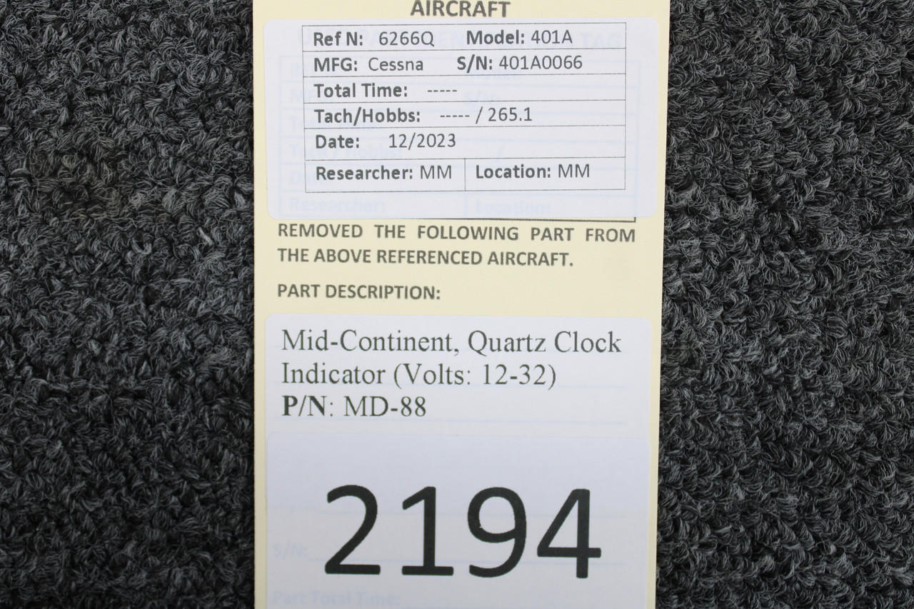 MD-88 Mid-Continent Clock Indicator, Voltage: 12-32