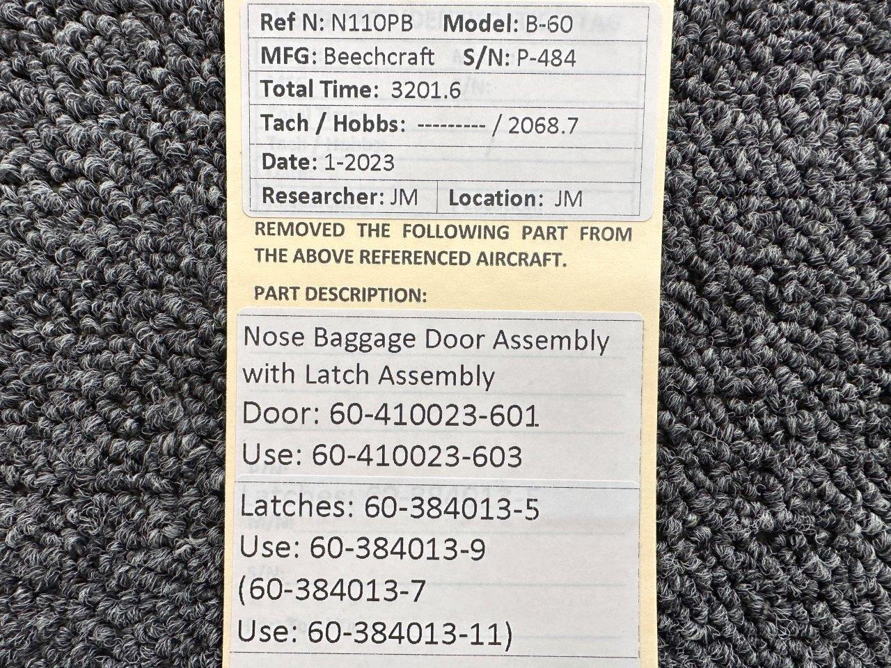 60-410023-601 Beechcraft B-60 Nose Baggage Door with Latch Assembly