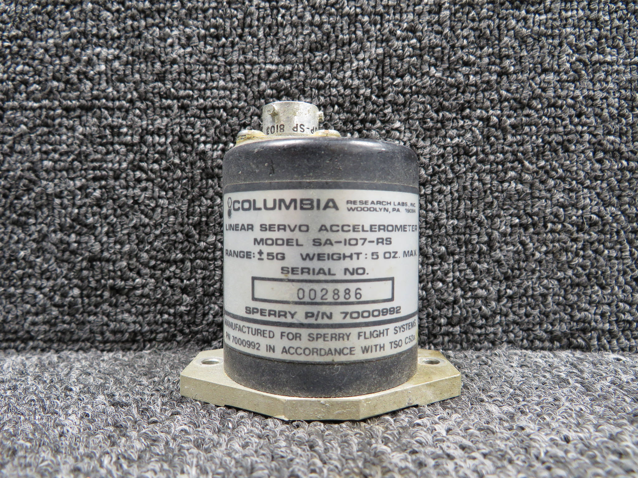 7000992 Columbia Research Labs Aircraft Linear Servo Accelerometer
