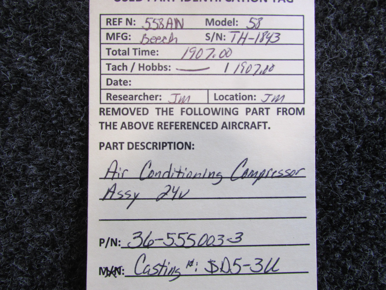 36-555003-3 Beechcraft 58 Air Conditioning Compressor Assembly (24