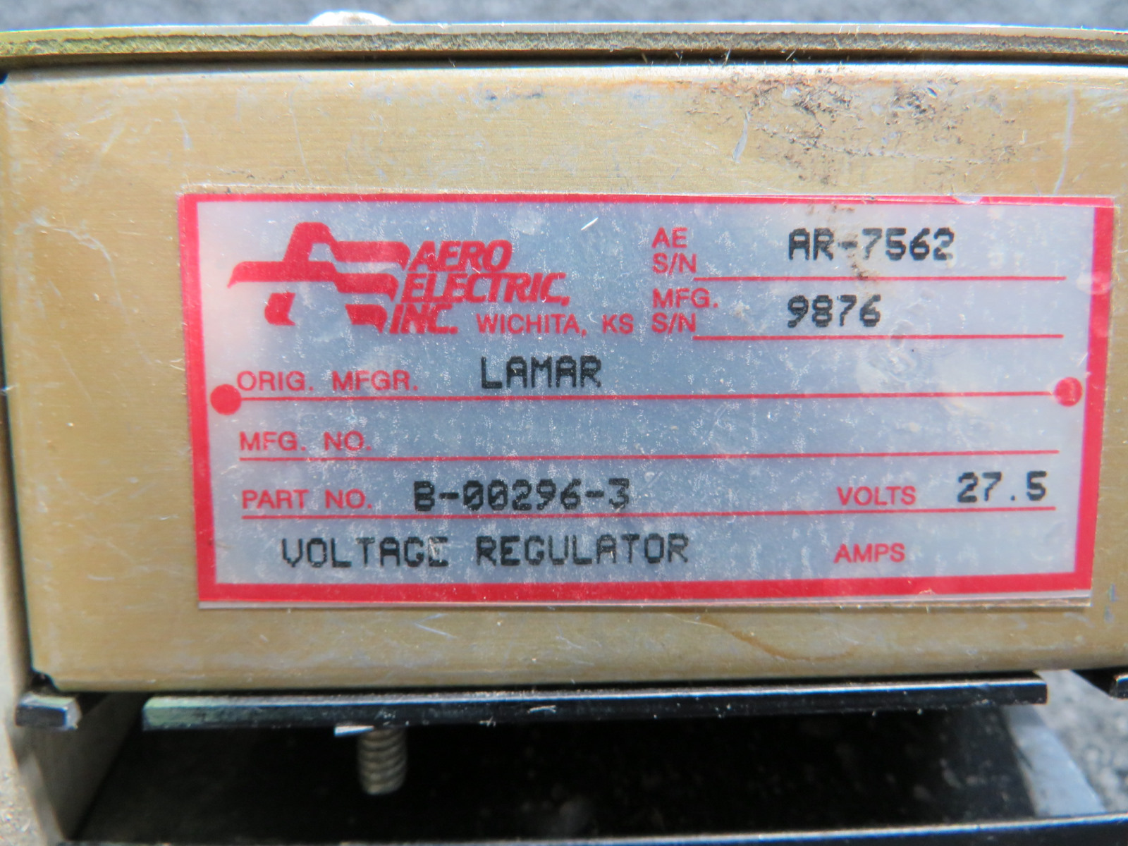 B-00296-3 (Alt: 9910126-3) Lamar Voltage Regulator (27.5V