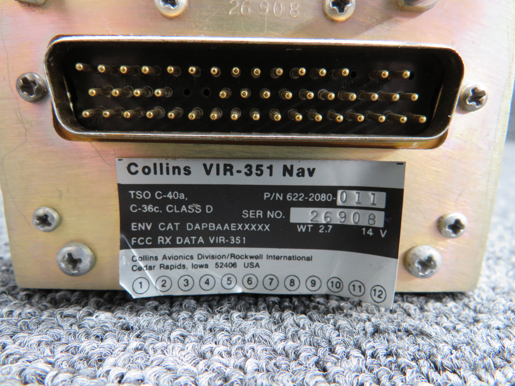 622-2080-011 Collins VIR-351 Navigational Receiver Radio (14 Volts)
