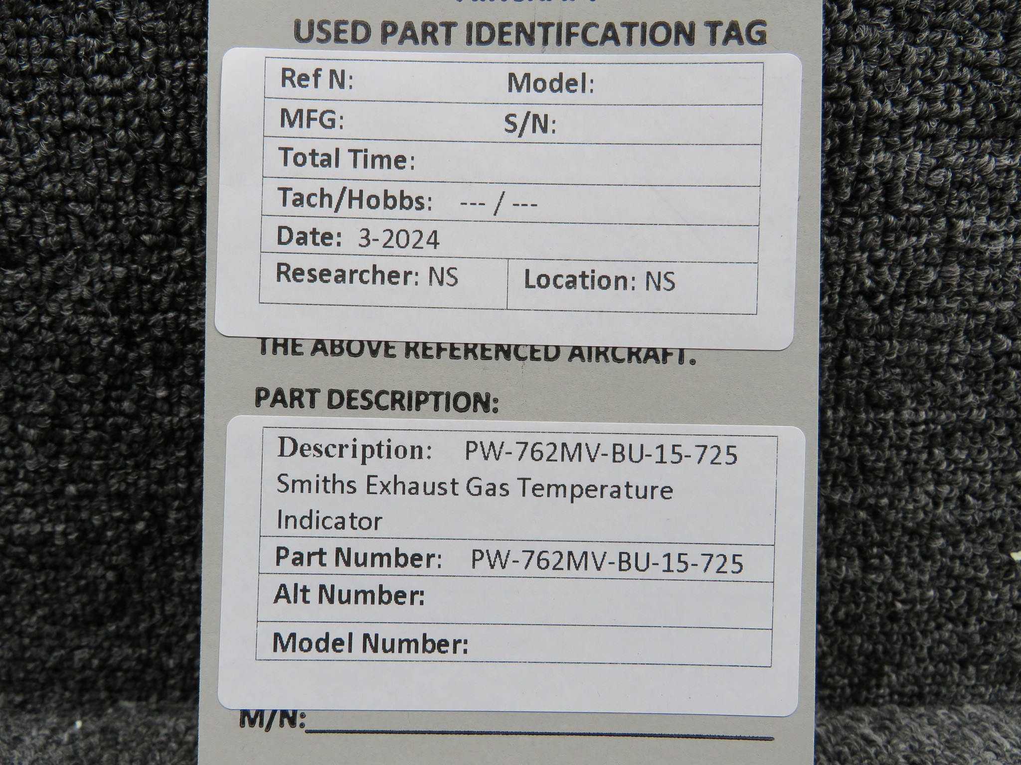 PW-762MV-BU-15-725 Smiths Exhaust Gas Temperature Gauge Indicator
