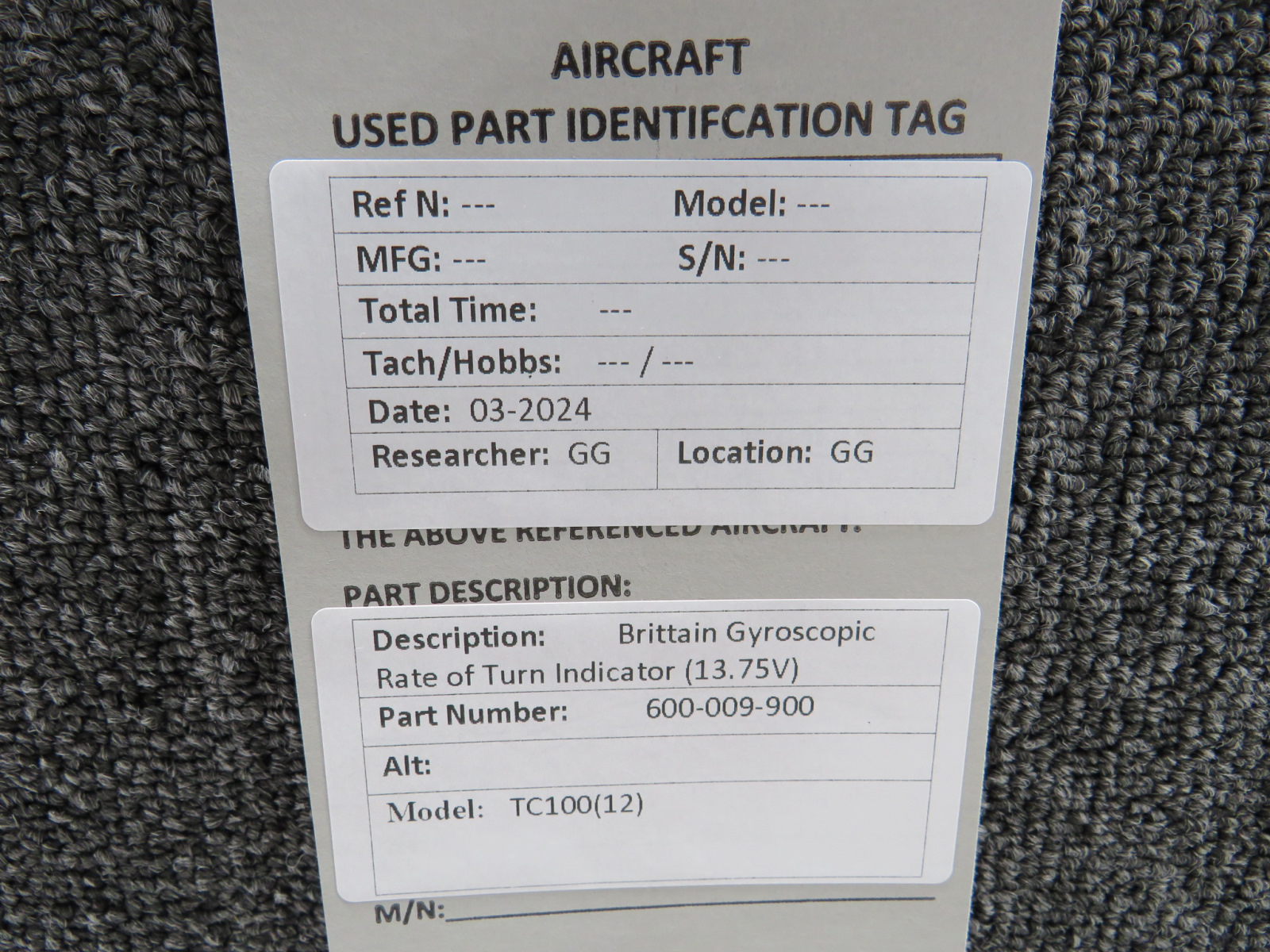 600-009-900 Brittain TC100(12) Gyroscopic Rate of Turn Indicator