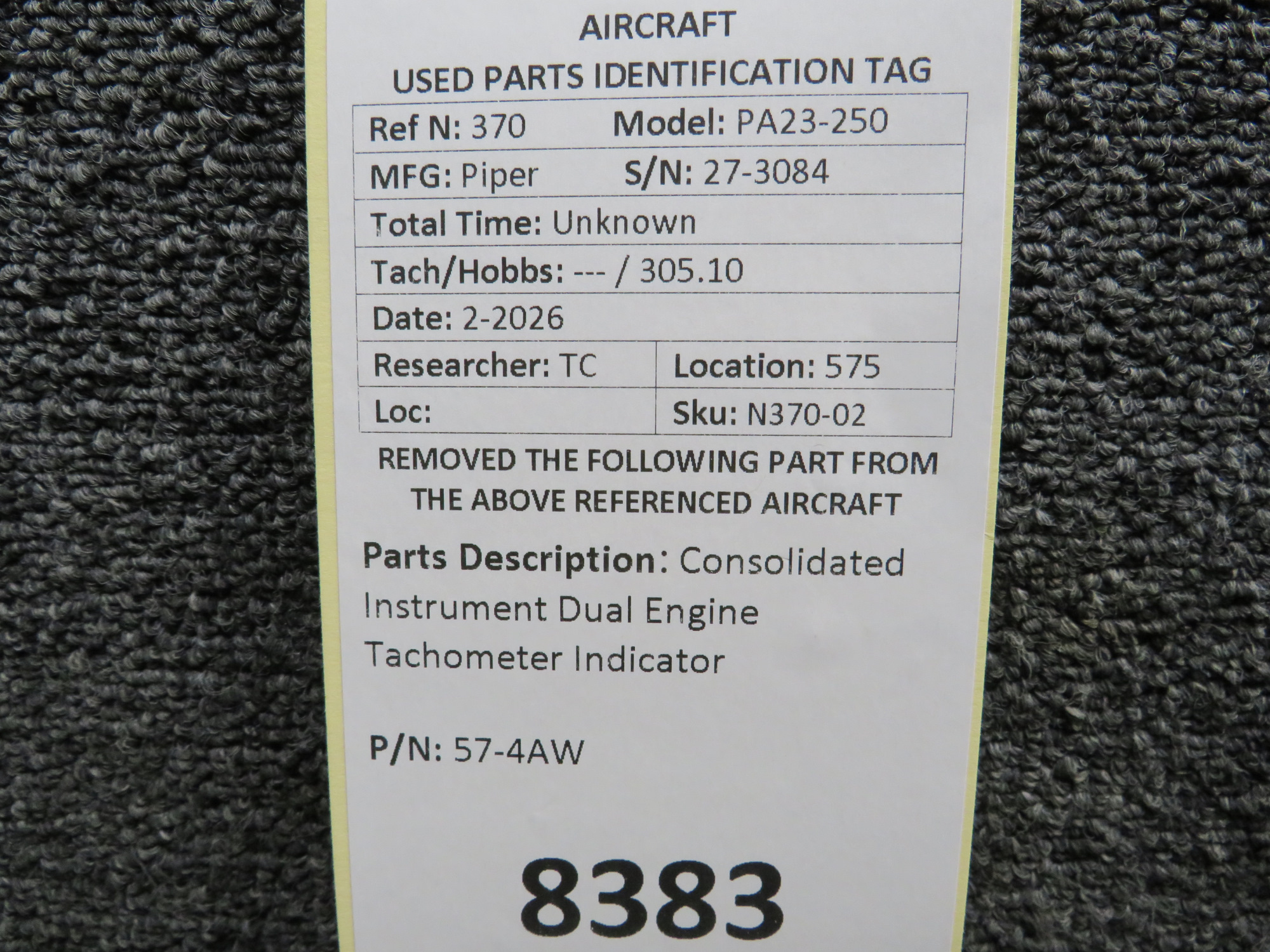 57-4AW Consolidated Instrument Dual Engine Tachometer Indicator