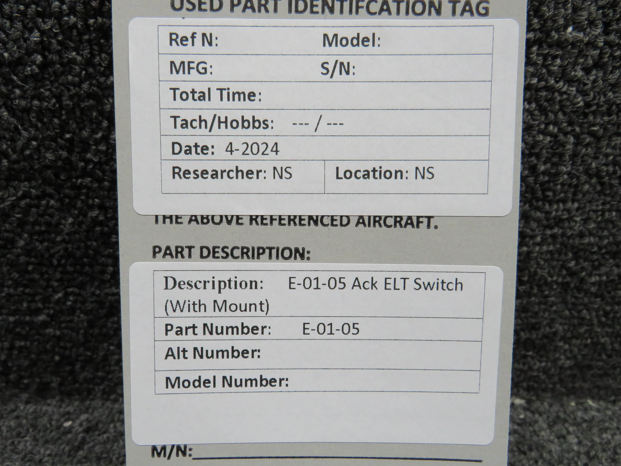 E-01-05 ACK Technologies Mounted Emergency Locator Transmitter Switch