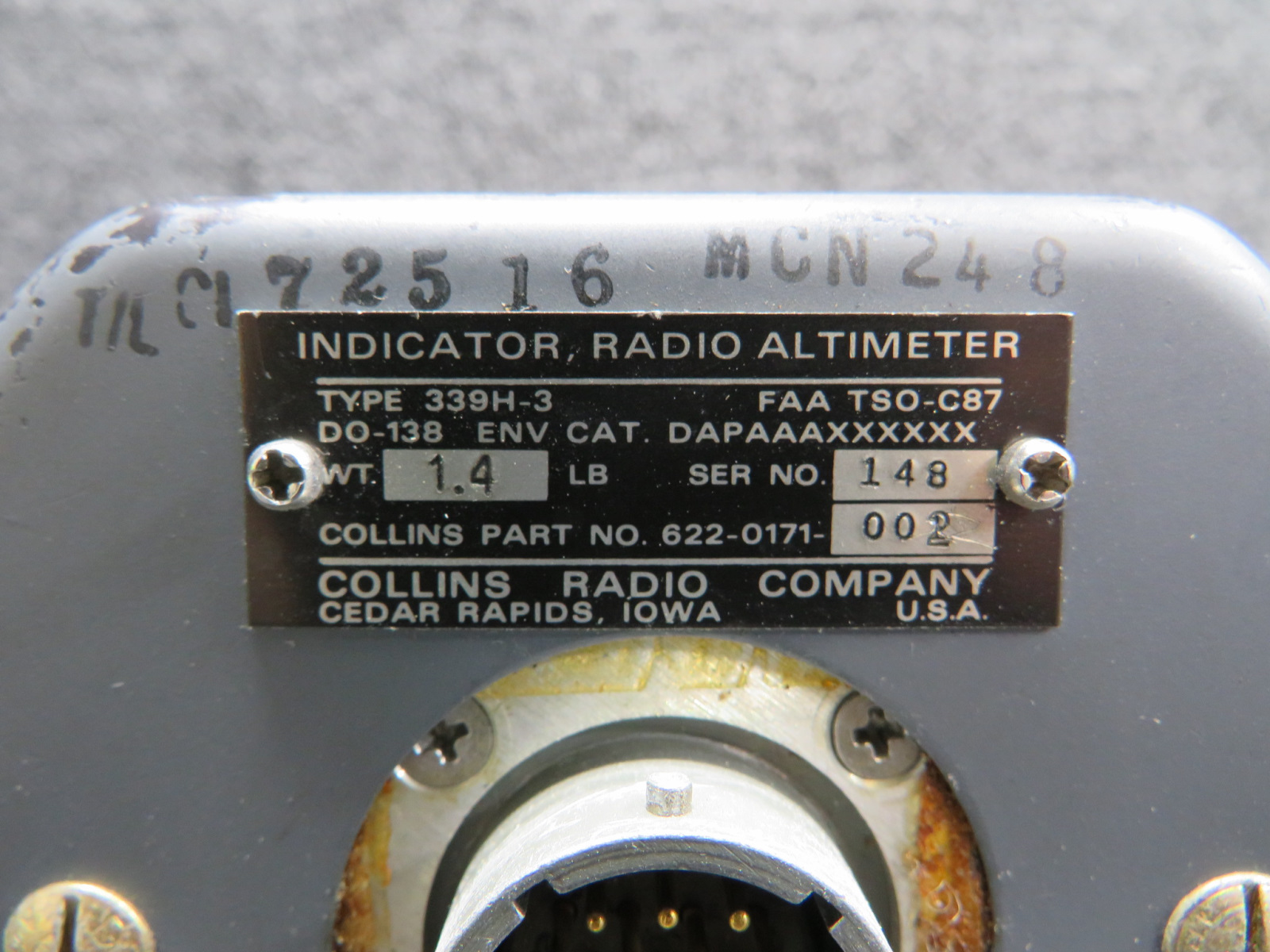 622-0171-002 Collins 339H-3 Radio Altimeter Indicator Gauge
