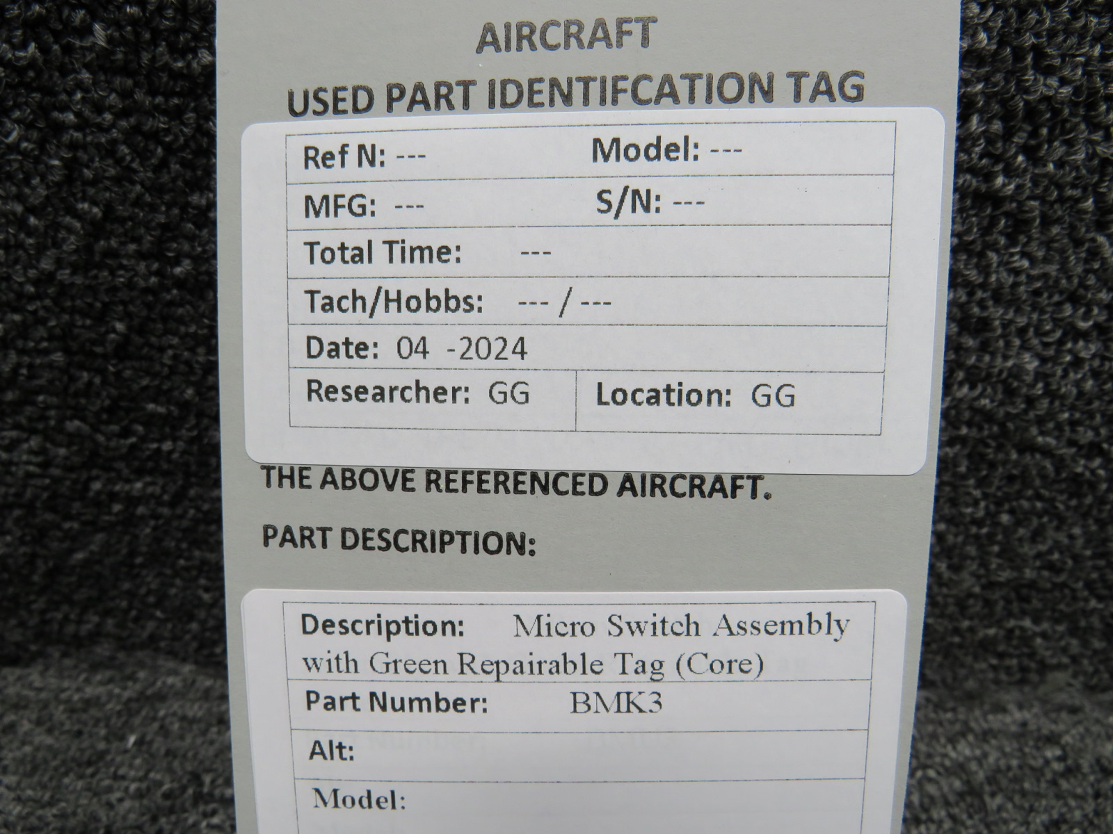 BMK3 Micro Switch Assembly with Green Repairable Tag (Core) For Sale