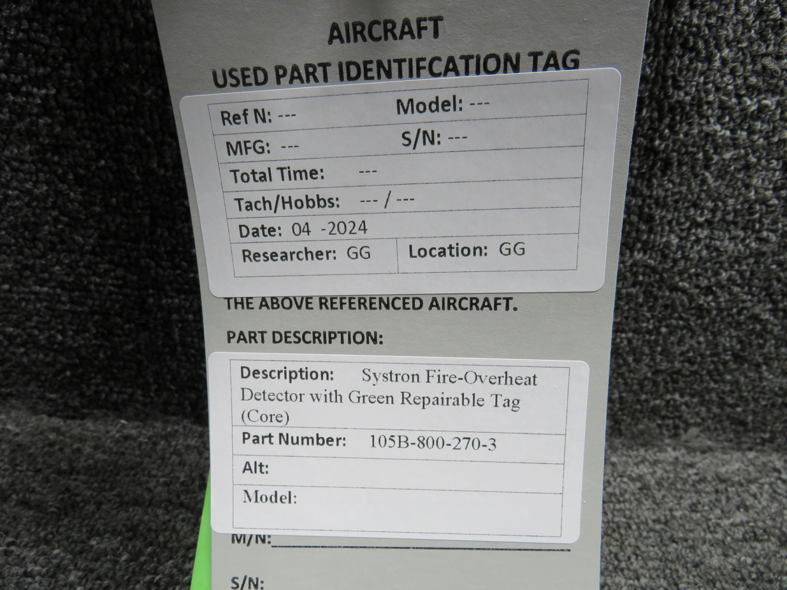 105B-800-270-3 Systron Fire-Overheat Detector with Green