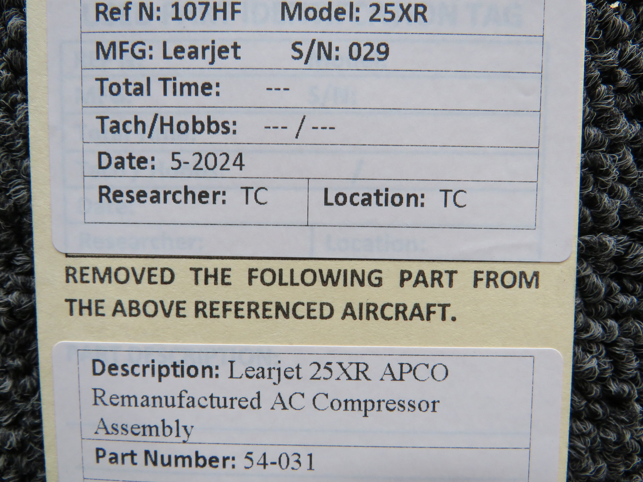 54-031 Learjet 25XR APCO Remanufactured AC Compressor Assembly For