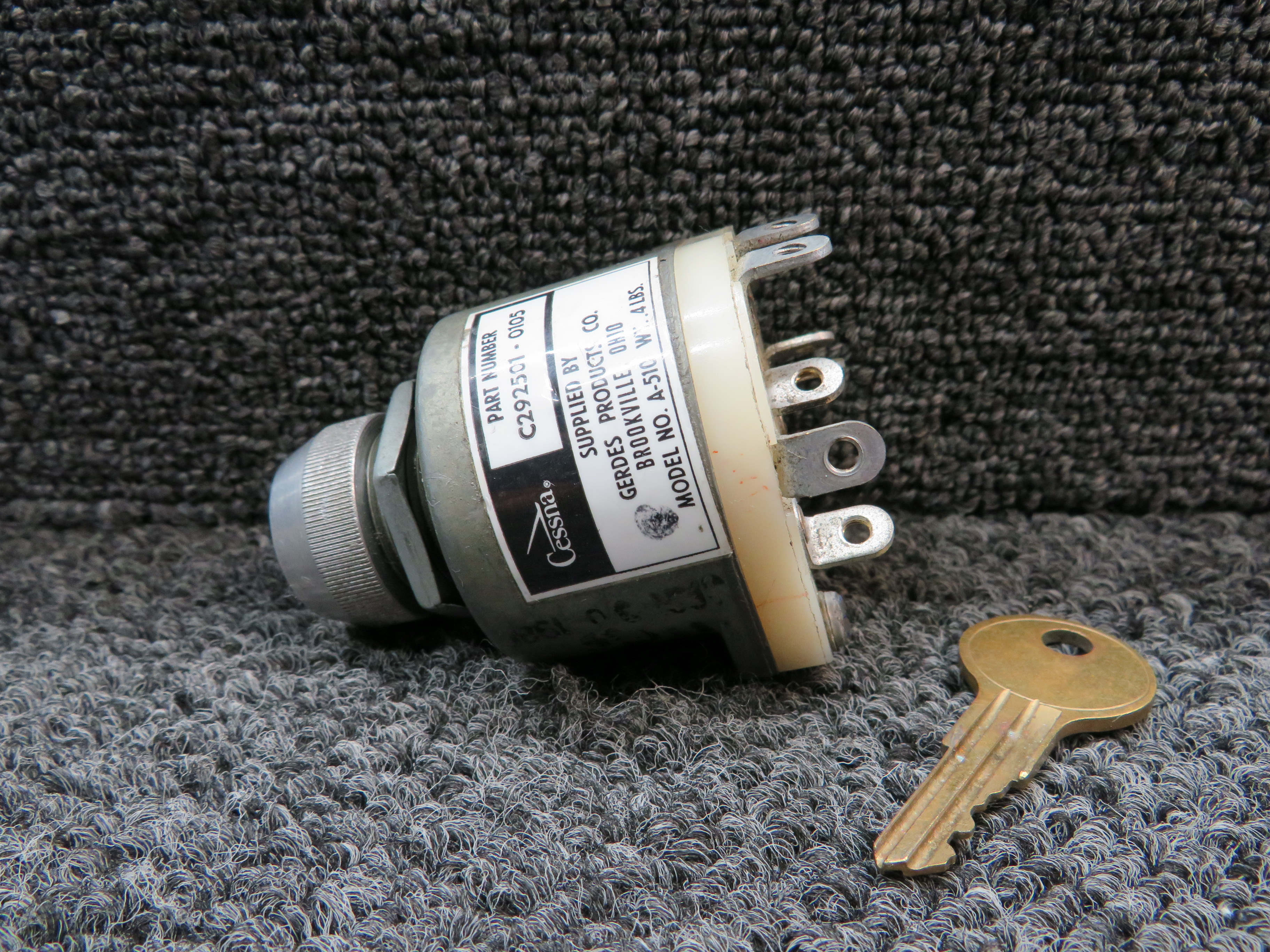 C2929501-0105 Gerdes A-510 Aircraft Ignition Switch Assembly With Key