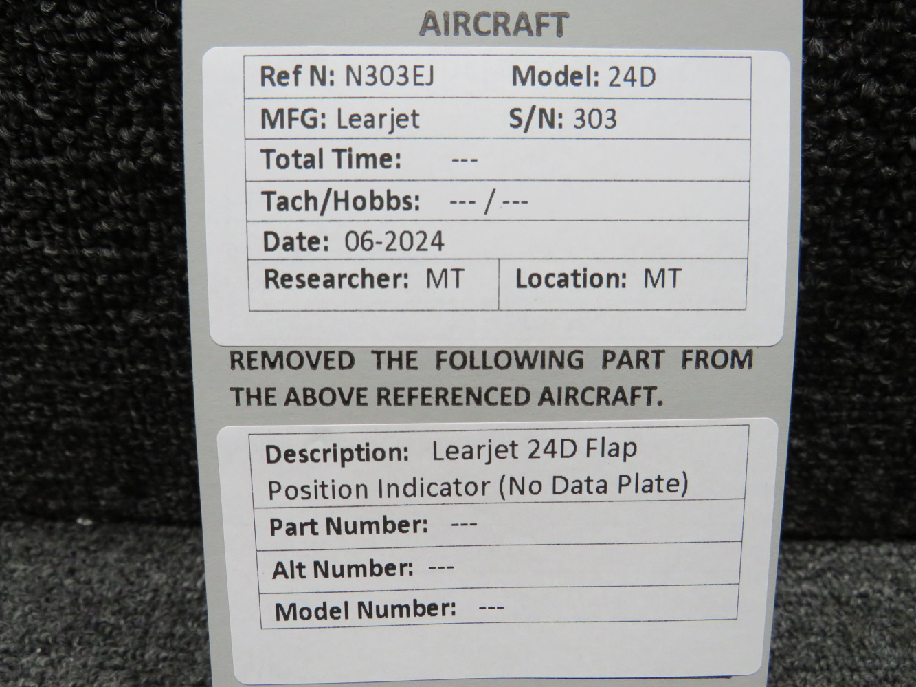 Learjet 24D Flap Position Indicator Assembly without Data Plate