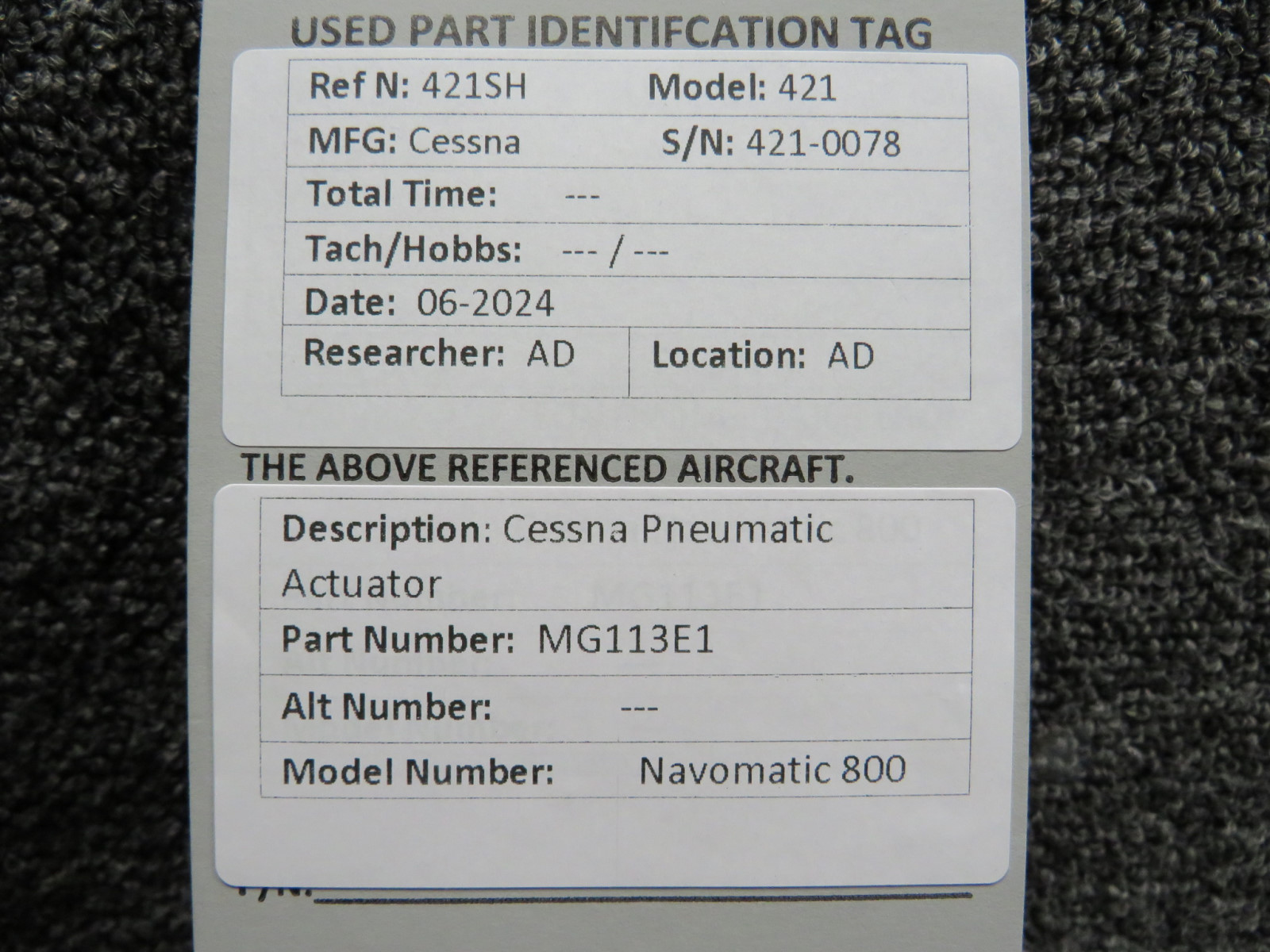 MG113E1 Cessna Navomatic 800 Aircraft Pneumatic Actuator Assembly