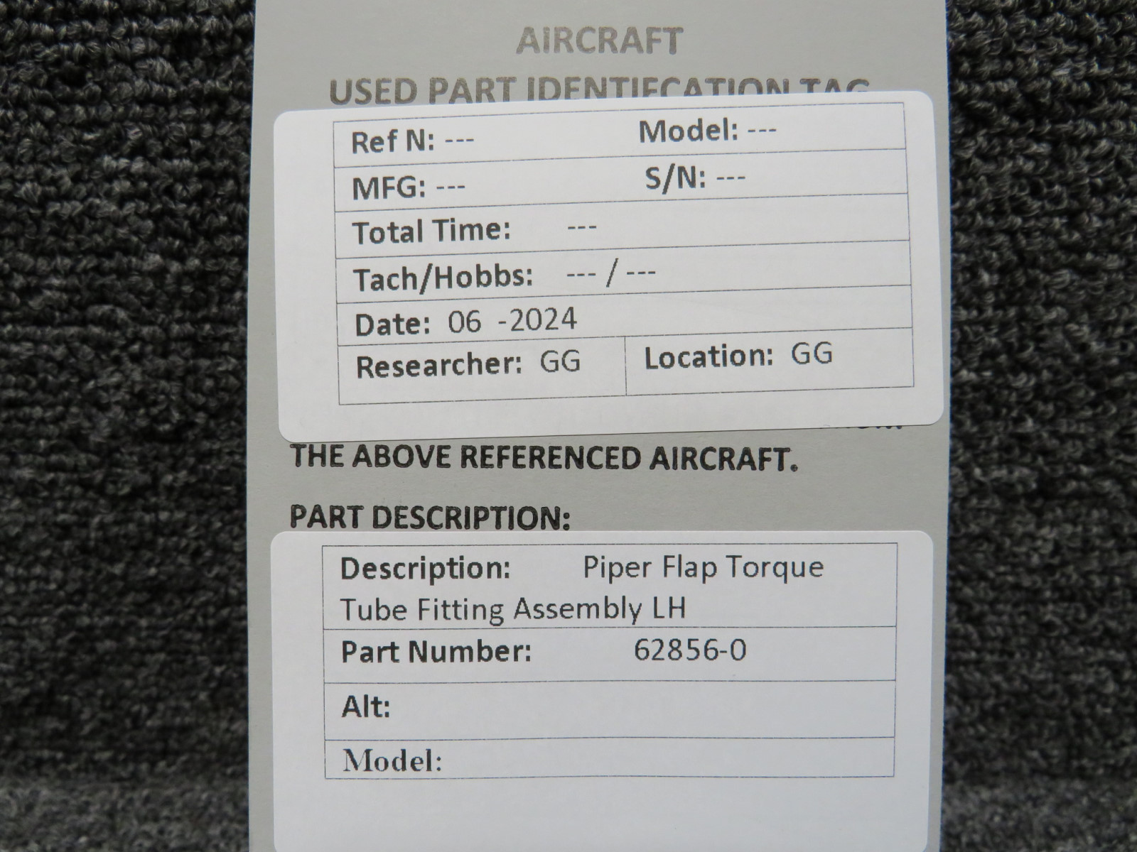 62856-0 Piper Left Hand Flap Torque Tube Fitting Unit