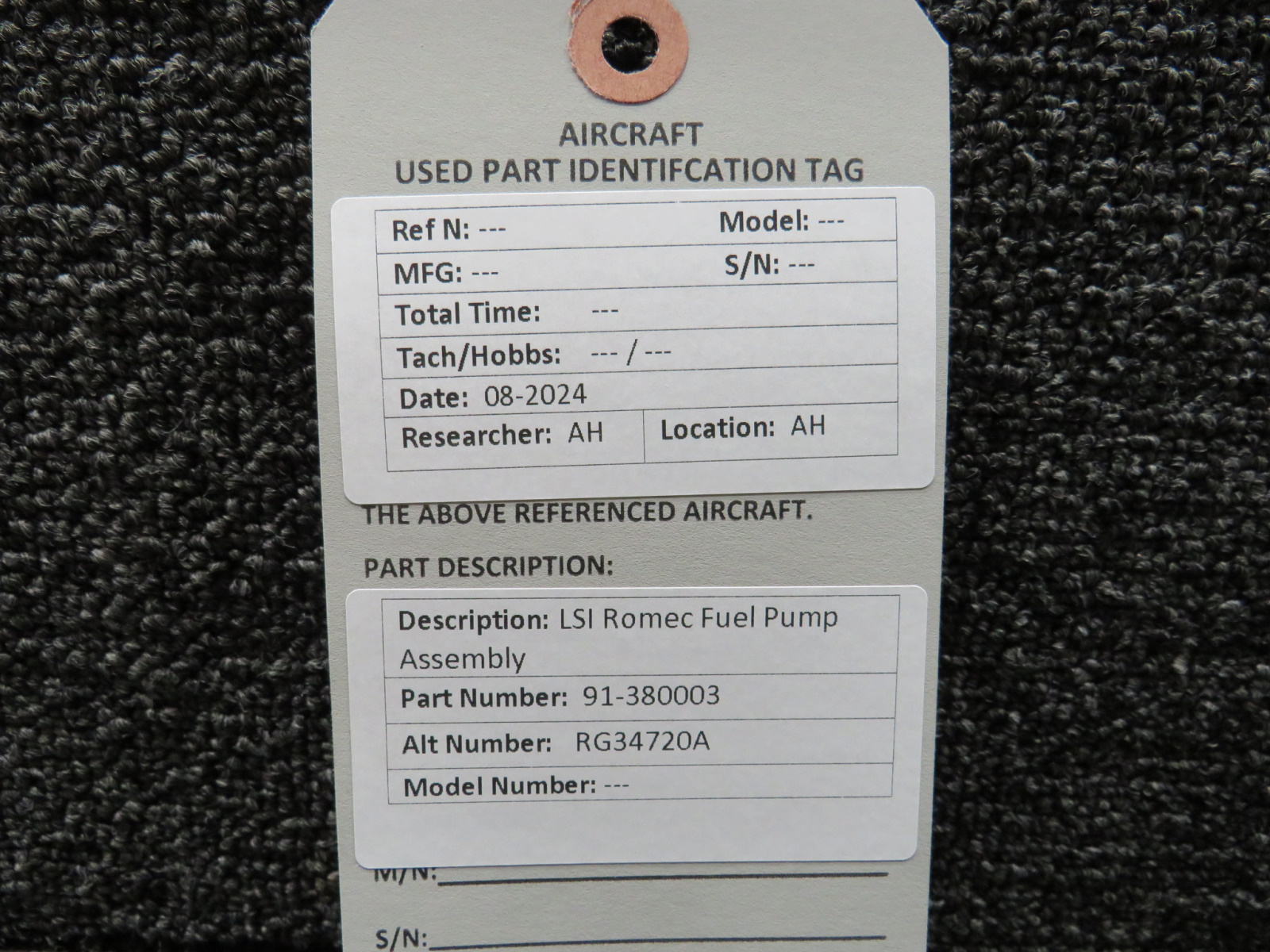 91-380003 Alternative Part Number RG34720A LSI Romec Fuel Pump For
