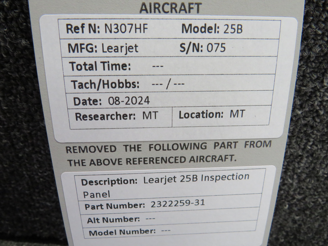 2322259-31 Learjet 25B Inspection Panel Assembly