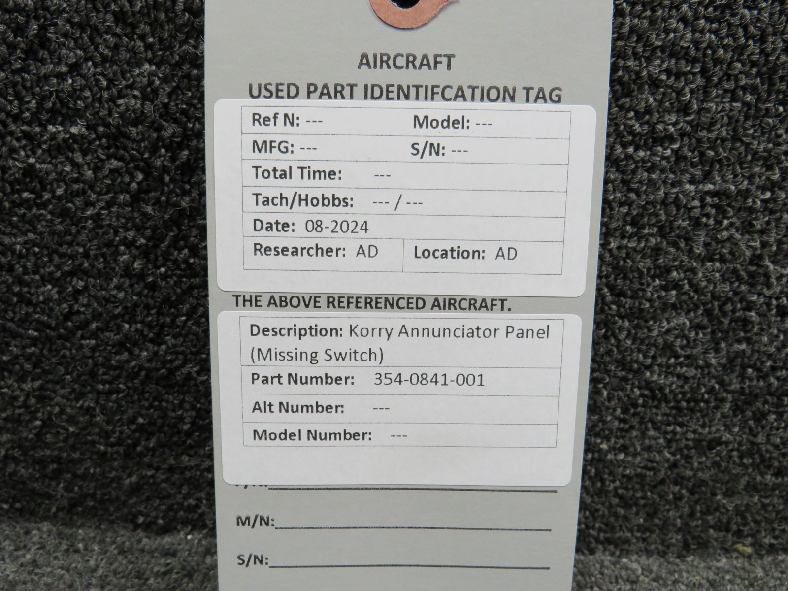 354-0841-001 Korry Annunciator Panel (Missing One Switch)