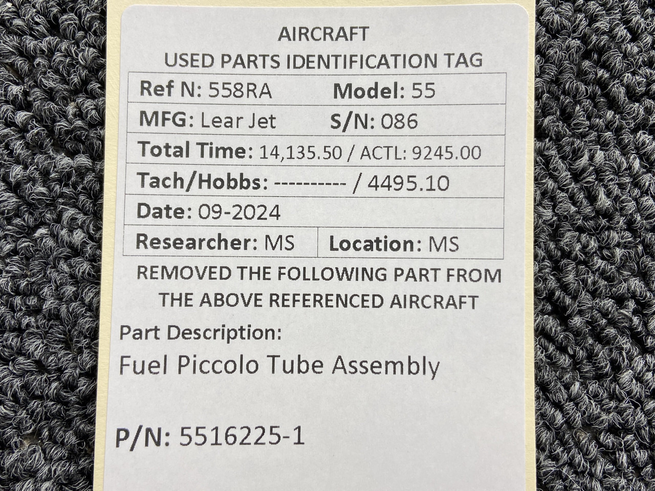5516225-1 Lear Jet 55 Fuel Piccolo Tube Assembly | eBay
