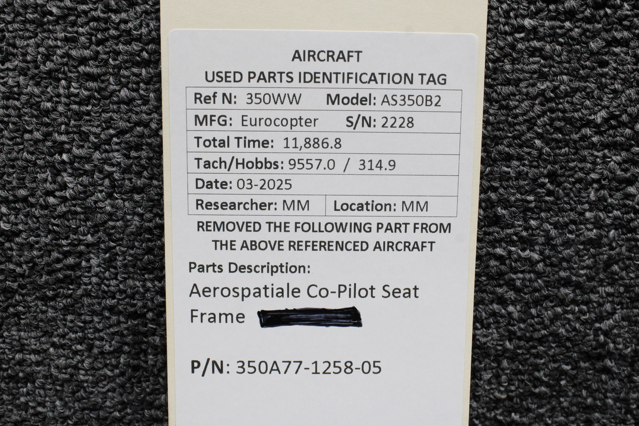 350A77-1258-05 Eurocopter AS350B2 Aerospatiale Co-Pilot Seat Frame