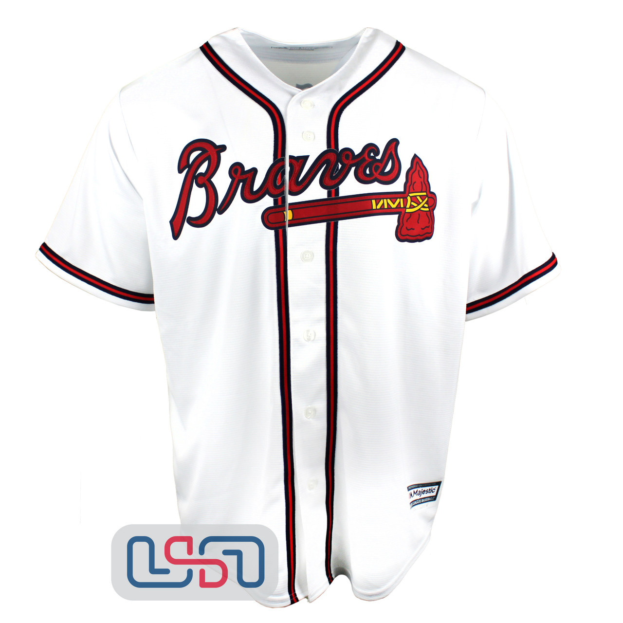 RARE MAJESTIC ATLANTA BRAVES RED BASEBALL JERSEY