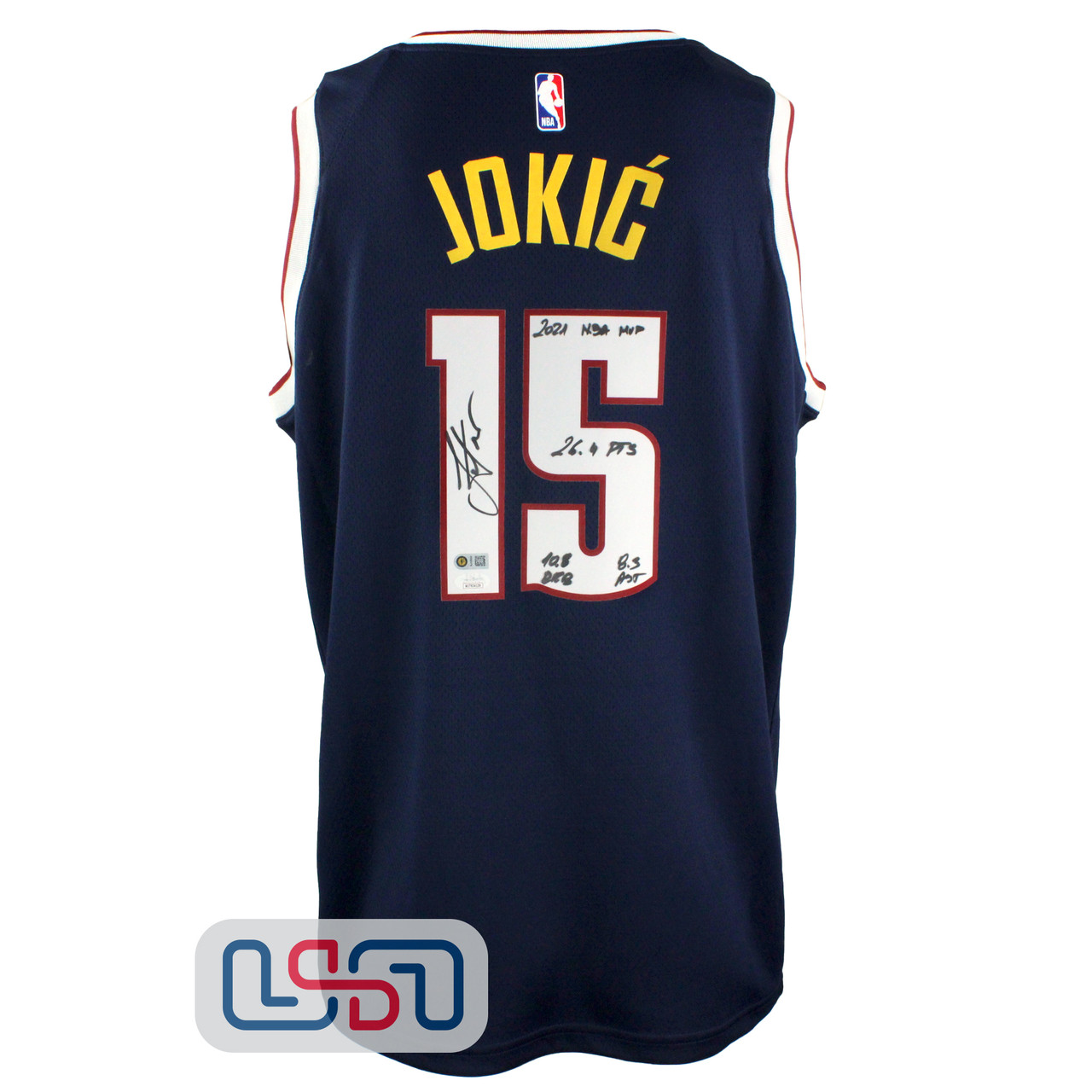 Nikola Jokic Autographed 2021 MVP STAT Nuggets Navy Swingman Nike Jersey  USA SM