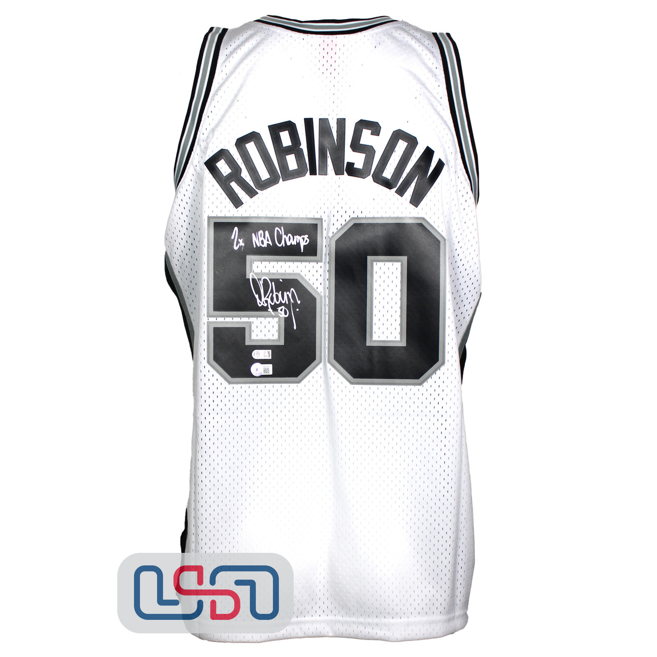San Antonio Spurs David Robinson Autographed White Authentic Mitchell & Ness  Swingman Jersey Size XL Beckett BAS Witness Stock #212089