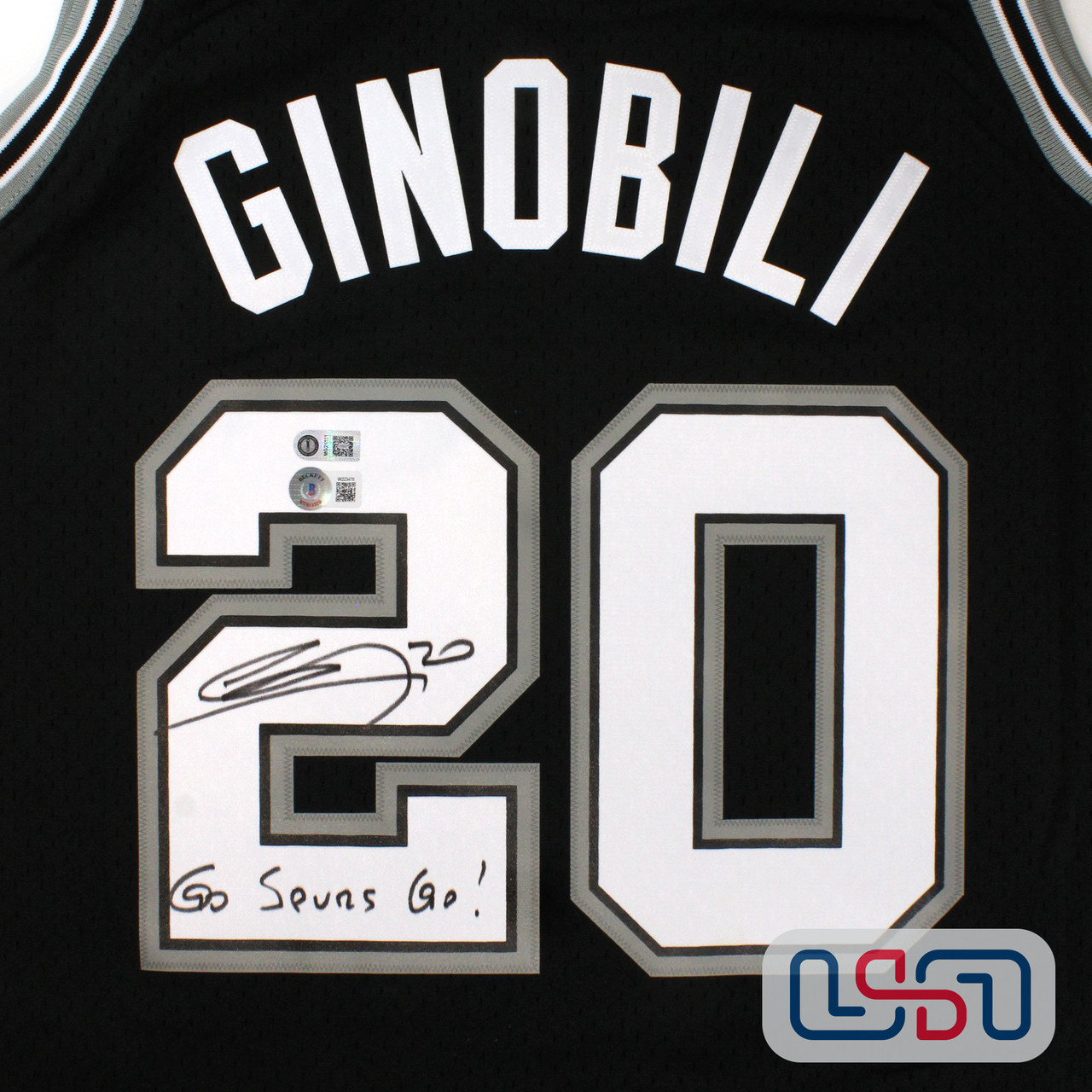 Manu Ginobili Signed Jersey Inscribed Go Spurs Go! (Beckett